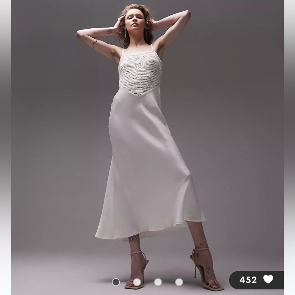 Topshop crochet bodice midi slip dress in ivory